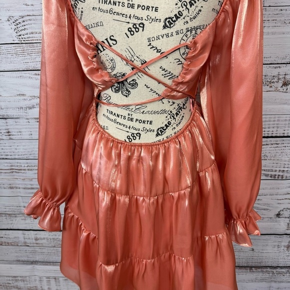 Fate Dress peach balloon Dressy long sleeve size medium Bronze Metallic Dress - Picture 10 of 11